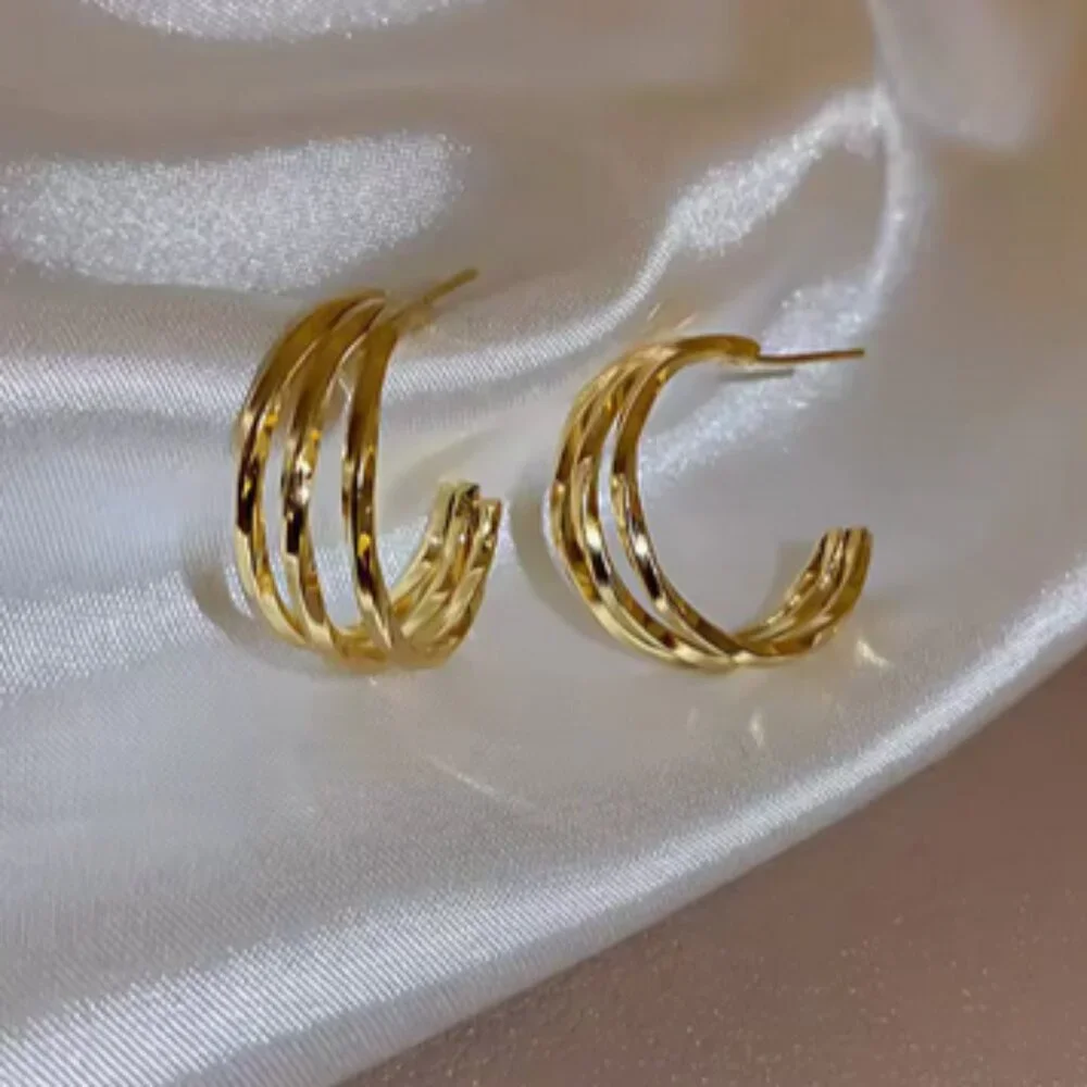 18K Gold Womens 1" Triple Hoop Earrings Ladies New 18 K Silver Hoops Jewelry